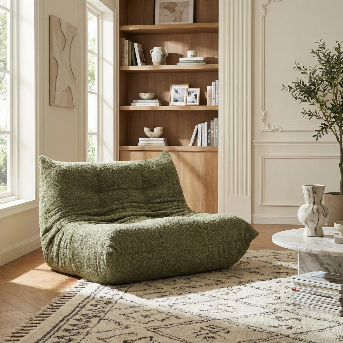 SITZSACK 2-Sitzer Ergonomischer aus Chenille & Memory-Schaum, Montagefrei - Grün, Textil (127/83/99cm) - Urban Meuble