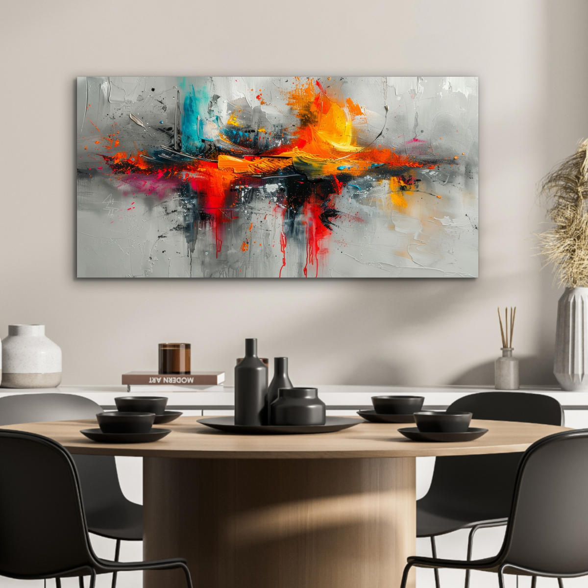 KOVOVÝ OBRAZ Moderné umenie - Oranžová - Sivá - Abstraktné 80x40 cm - svetlosivá, kov (80/40cm) - MuchoWow