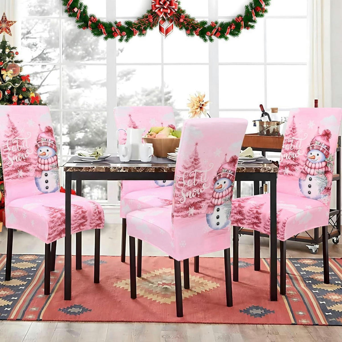 STUHLHUSSEN 4er Set Weihnachts-Design Rosa - Rosa, Textil (40/42cm)