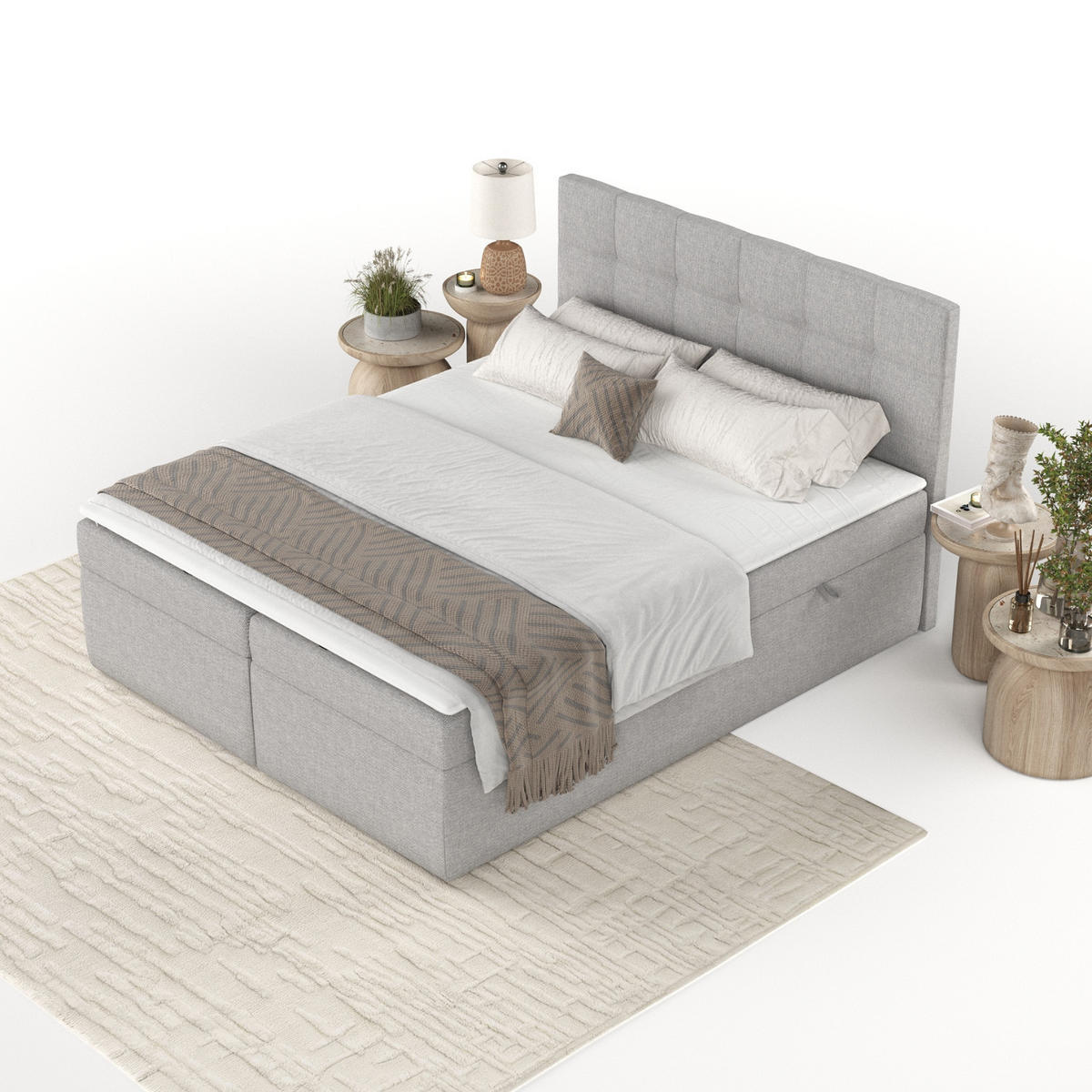 BOXBETT Lean 160/200 cm Graubeige im Megan Stoff - Schwarz/Grau, Holz/Holzwerkstoff (160/200cm) - AltaBeds
