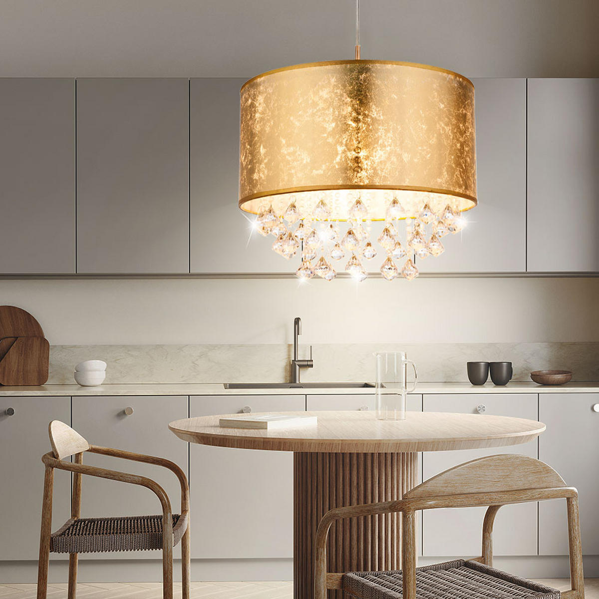LED HÄNGELEUCHTE AMY Silber Gold - Goldfarben, Textil (40/40/140cm) - Globo Lighting