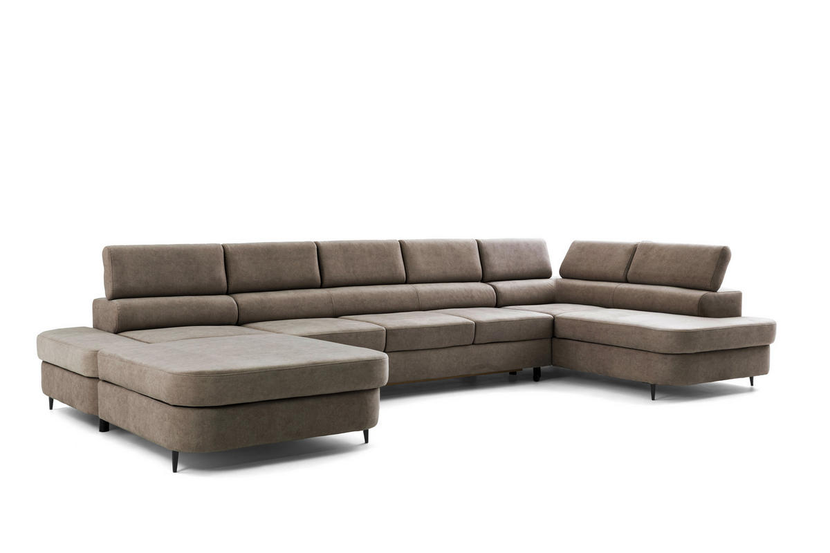 WOHNLANDSCHAFT PRIAM MAXI U – XXL Ecksofa U-form 400 cm inkl. Schlaffunktion, 2 Bettkästen & Kopfteilverstellung Braun - Taupe, Holz/Textil (400/91/203cm) - Muffo