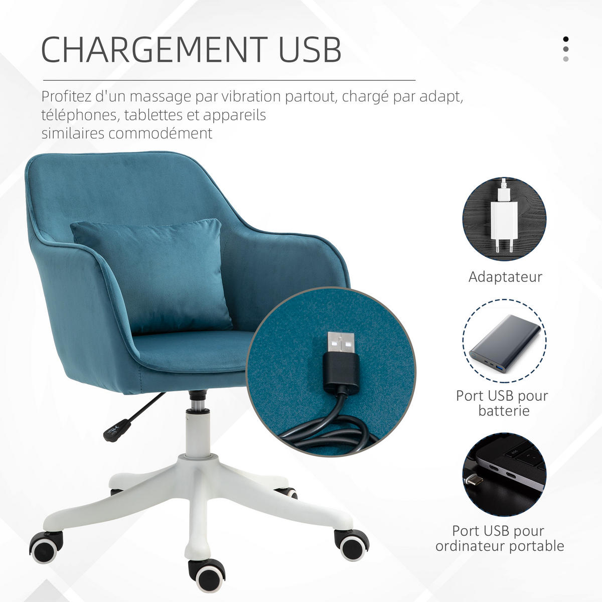 DREHSTUHL DE-11662 Samt mit Massagefunktion & höhenverstellbar Blau - Blau, Textil (70/86/55cm) - ComfortXL