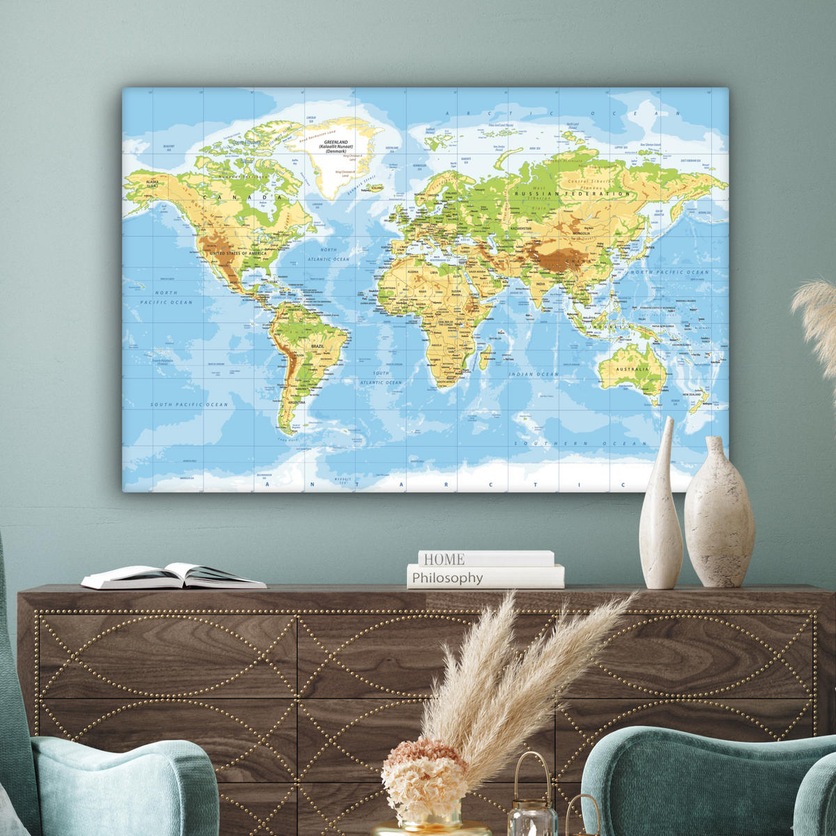 LEINWANDBILD Weltkarte - Statistisch - Blau - Erde - Bildung XXL 150x100 cm - Blau, Textil (150/100cm) - MuchoWow