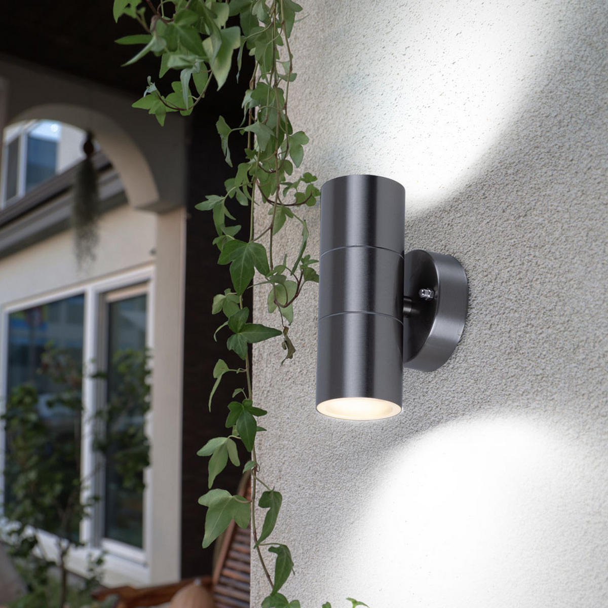 LED AUSSEN-WANDLEUCHTE Edelstahl Silber 3er Set - Silberfarben, Glas (6/16/9.3cm)
