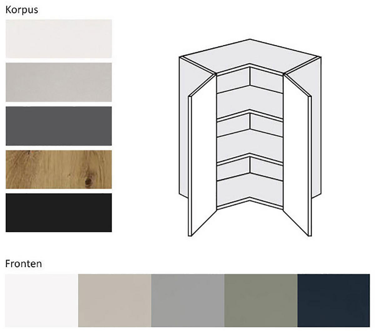 ECKHÄNGESCHRANK Oslo W12/60 Grau / Reed Green Matt 60 / 60 / 72cm - Grau/Grün, Holz/Holzwerkstoff (60/72/60cm) - Feldmann-Wohnen