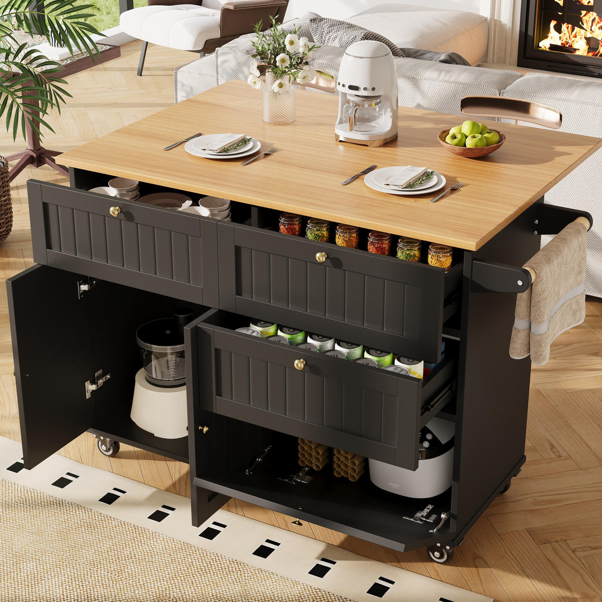 KÜCHENINSEL mit Stauraum 133 x 70 cm MDF Schwarz - Schwarz, Holz (70/88/133cm) - Beauniv