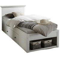 BETT Pinie weiß Liegefläche 90 x 200 cm, Stauraumbett mit Bettschubkasten - Schwarz/Weiß, Holzwerkstoff/Kunststoff (90/200cm) - Furn.Design