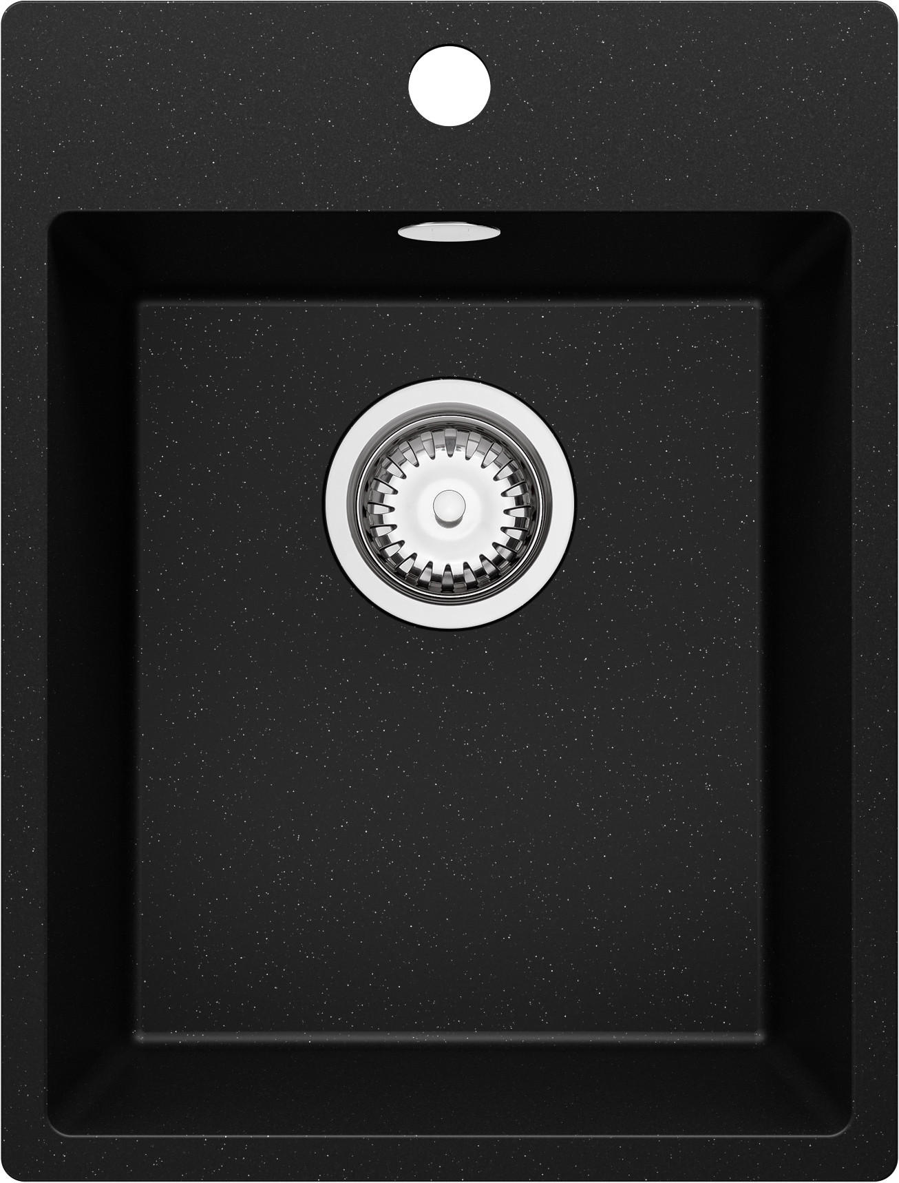 SPÜLBECKEN Riga, 2-er set Schwarz Metallic 38/50 cm 1 Becken + Ablauf-Set ab 40er Unterschrank - Chromfarben/Schwarz Hochglanz, Kunststoff (38/20/50cm) - Primagran