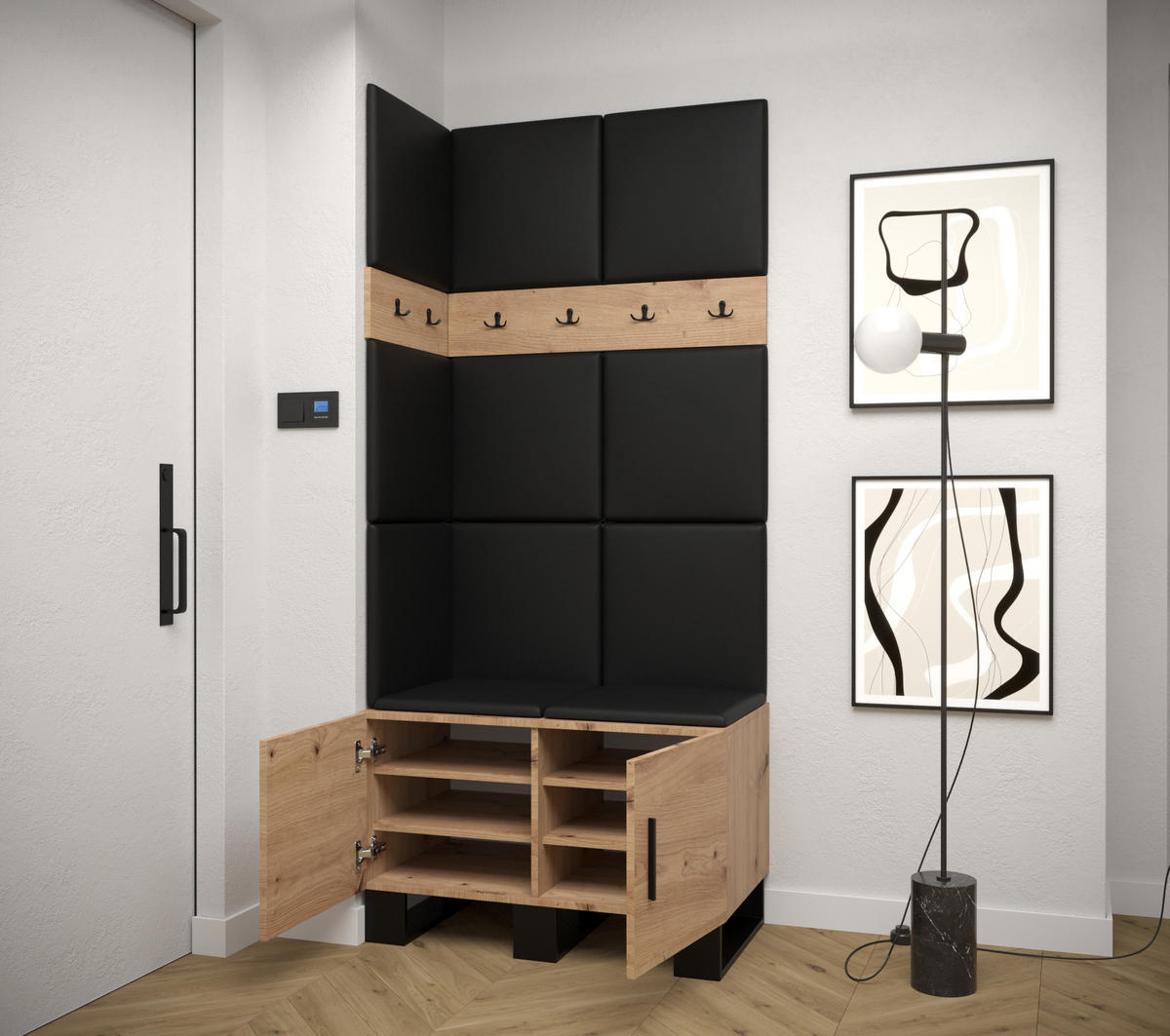 GARDEROBEN-SET 196/84/45,6 - Waldgrün/Schwarz, Holz/Kunststoff (84/196/45.6cm) - Abiks Möbel