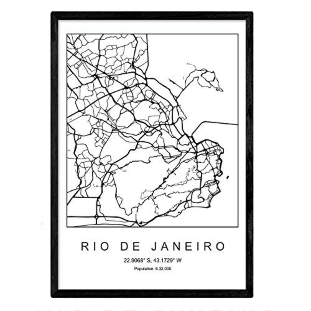 POSTER Rio De Janeiro Nordic Style A4 Schwarzer Rahmen - Schwarz, Papier (29.7/5/21cm) - Nacnic
