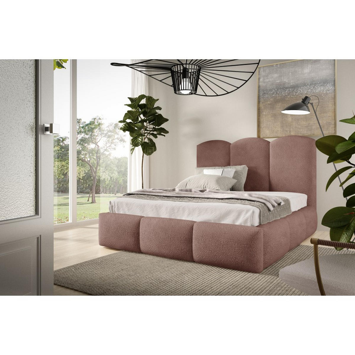 POLSTERBETT Bero, 160x200, Bouclé-Stoff, Dunkelrosa - Dunkelrosa, Textil (160/200cm) - Beautysofa