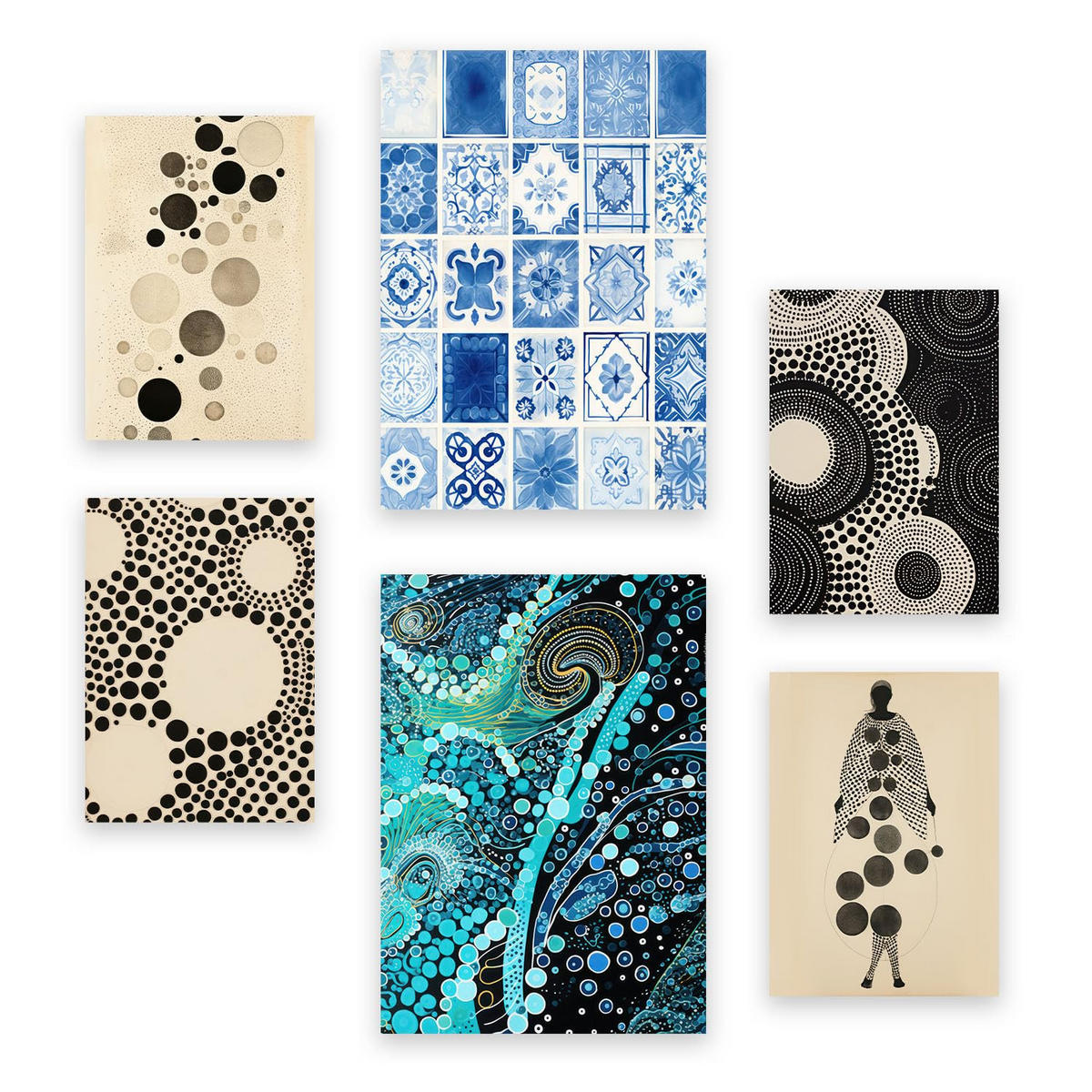 POSTER Set Mit 6 Schillernde Punkte In Vielseitiger Stil A3 & A4 Rahmenlos - Klar, Papier (29/3cm) - Nacnic