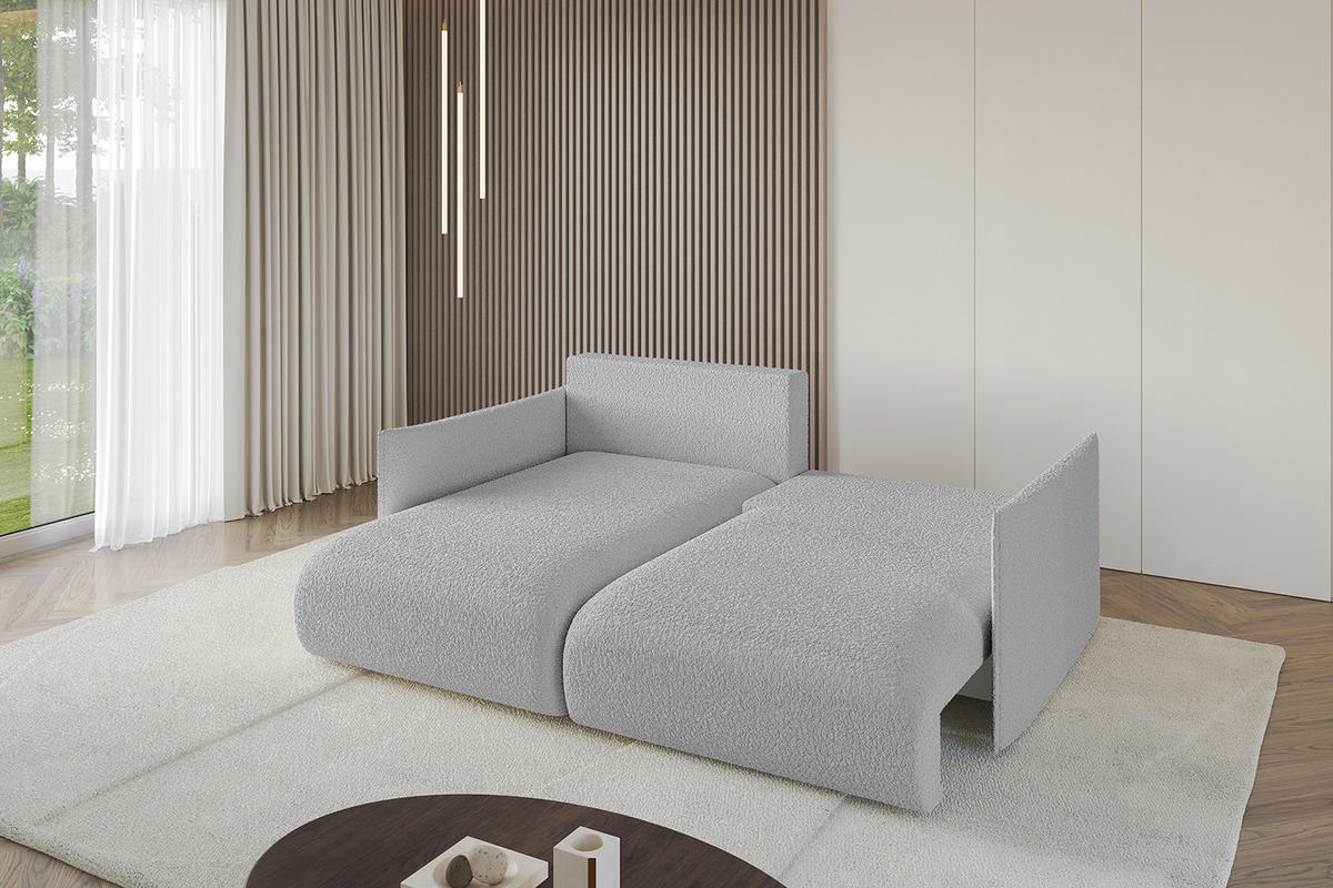 ECKSOFA mit Schlaffunktion und Bettkasten ONESK-L 208x165x40 Hellgrau Bouclé - Hellgrau, Holzwerkstoff/Kunststoff (208/165cm) - ALTDECOR