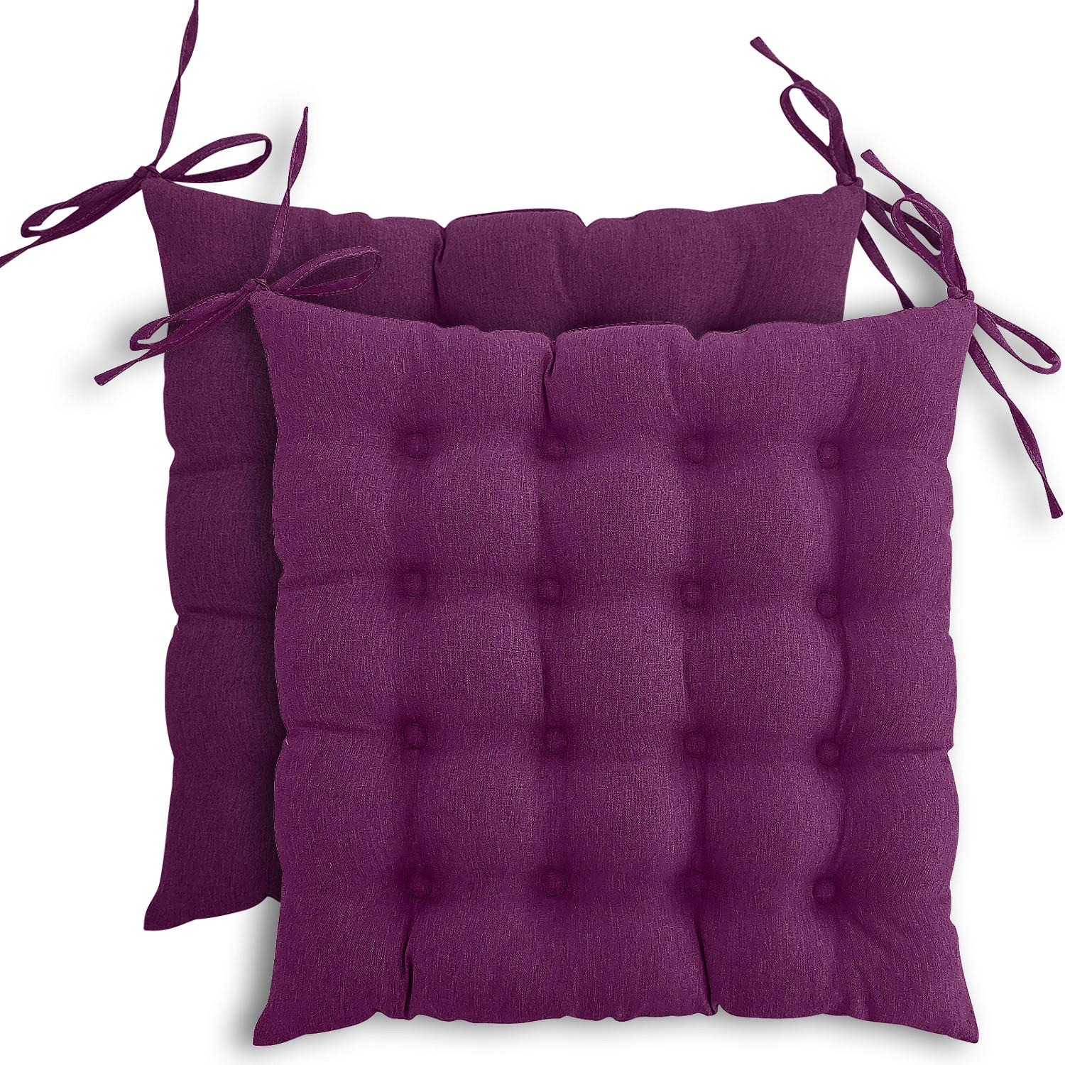 SITZKISSEN 2er Set 16-Punkt beere 40/40 cm mit Steppung und Halte-Bändern - Lila, Textil (40/40/4cm) - wometo