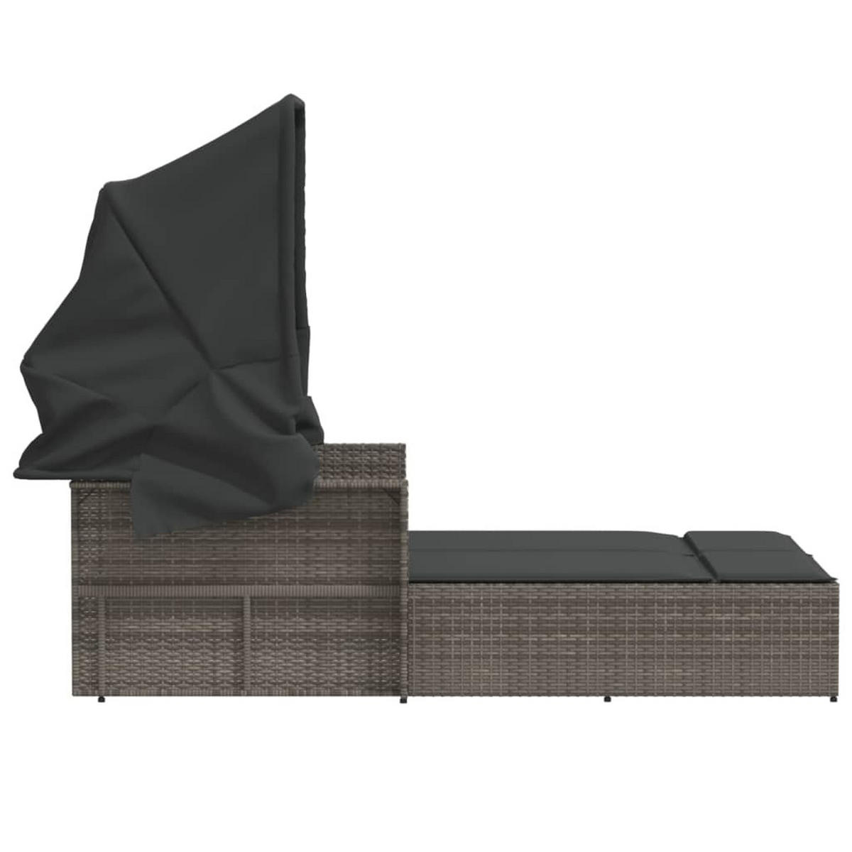 DOPPEL-SONNENLIEGE Mit Dach Und Auflagen Grau Poly Rattan - Grau, Kunststoff (110/149/201cm) - vidaXL