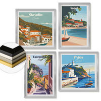 WANDBILDER 4er Set - 50x50 cm & 40x60 cm Silberner Rahmen - Illustrationen von Küstenstädten - Silberfarben, Kunststoff (50/50cm) - ArtPrintCave
