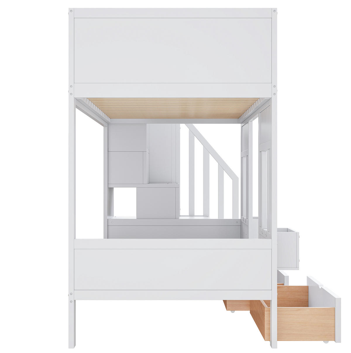 ETAGENBETT Kinderbett 252,5/95,1/166 cm aus Holzwerkstoff mit Stauraumtreppe Weiß - Weiß, Holz (90/200cm) - Modenvie