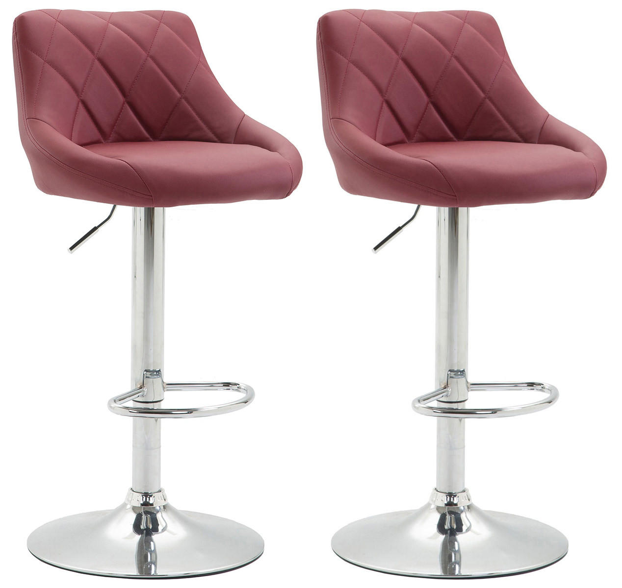 BARHOCKER 2er Set Lederlook bordeauxrot - Chromfarben/Bordeaux, Textil/Metall (46/83/49cm) - CLP