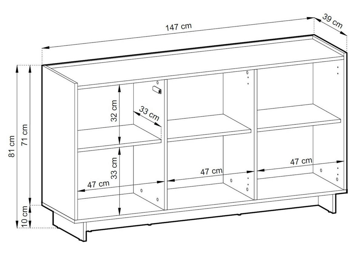 KOMMODE Suna 147 cm breit Japandi Design Sideboard Eiche Caramel grifflos - Braun, Holzwerkstoff (147/81/39cm) - Bettso