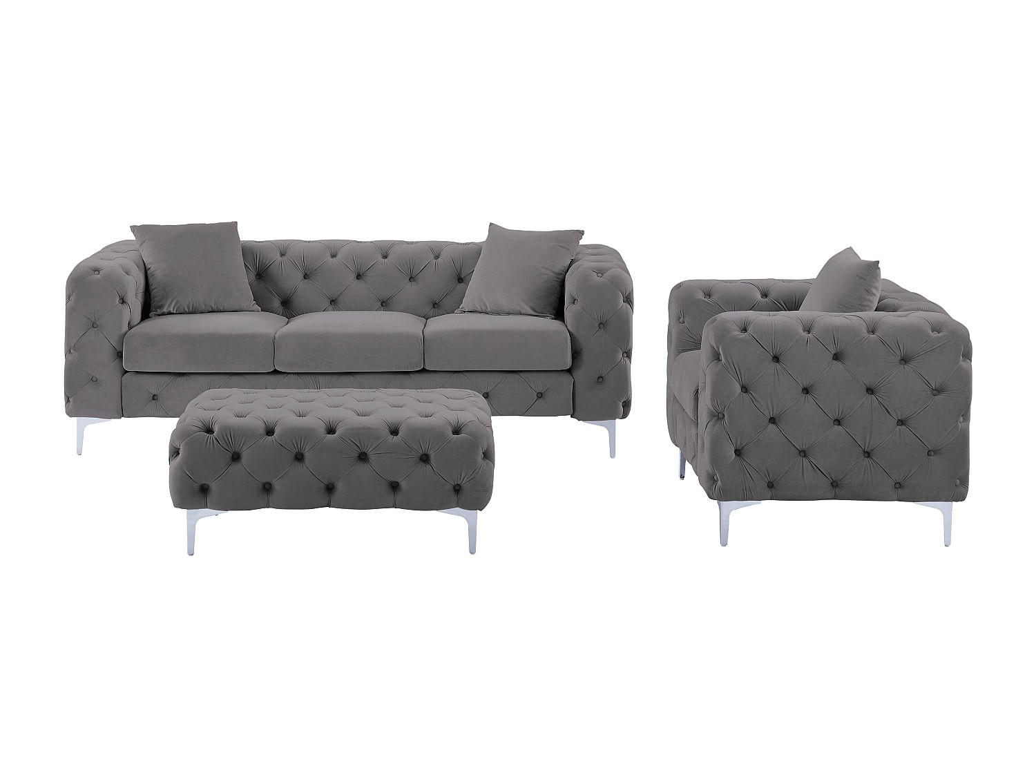 COUCHGARNITUR mit Sessel - 5 Personen - Samt, Stoff - Anthrazitgrau - EDWINA - Anthrazit, Textil (103/76/62cm) - Vente-Unique