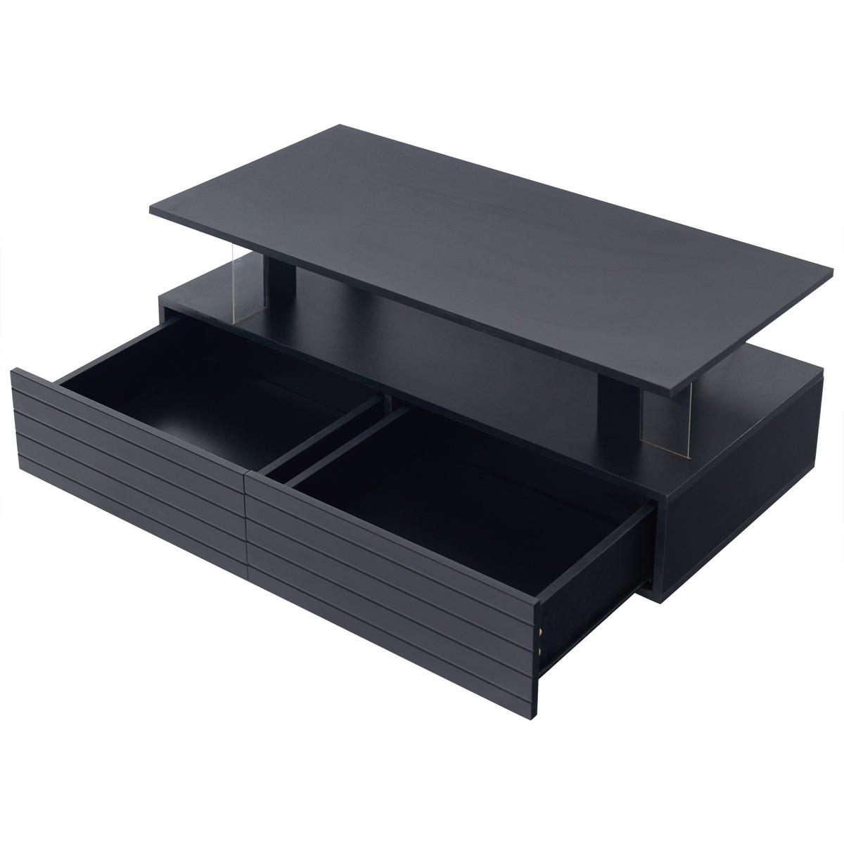 COUCHTISCH Schwarz, 100/50/42 cm mit LED und Stauraum - Schwarz, Kunststoff (50/100/42cm) - PANGIVO