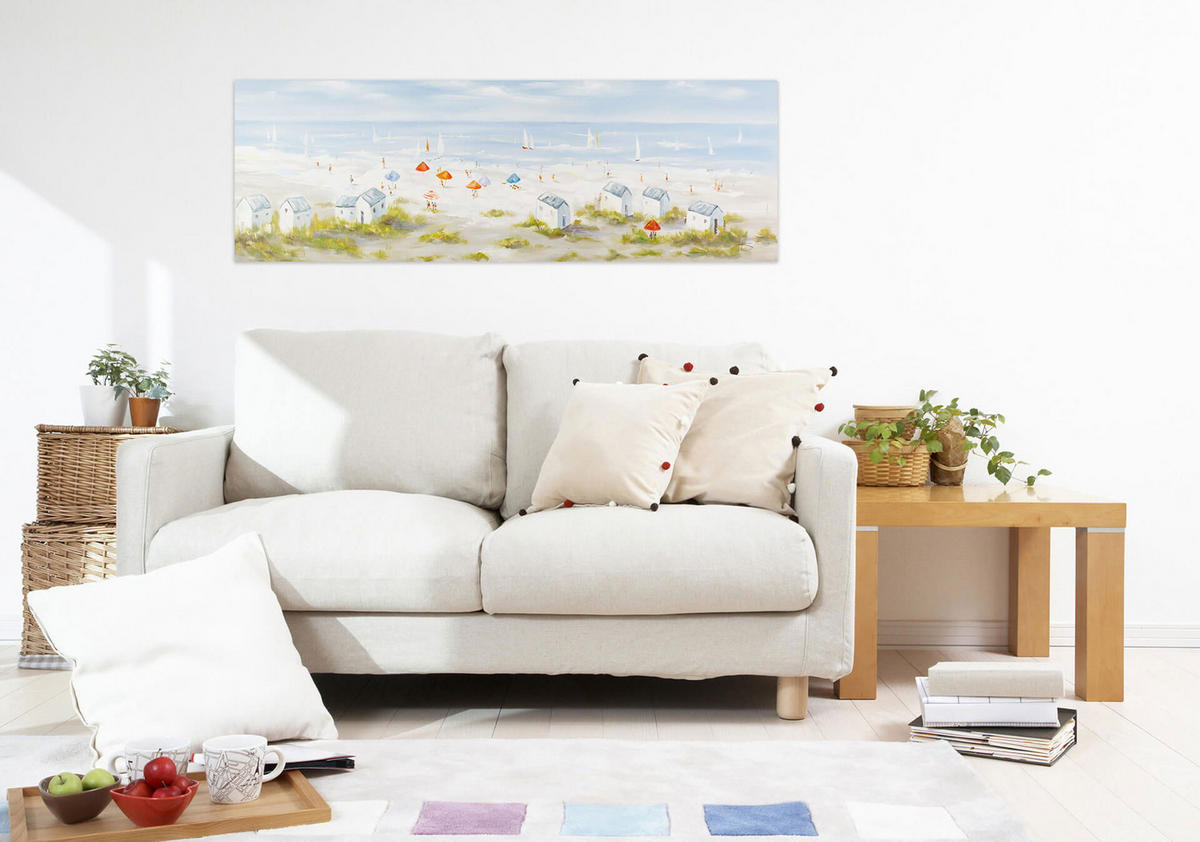 ÖLGEMÄLDE 150/50 cm - Blau/Beige, Holz/Textil (2/50cm) - KUNSTLOFT