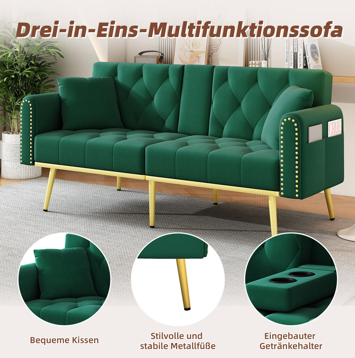 SCHLAFSOFA 175/80/73,5 cm in Grün – mit verstellbarer Rückenlehne - Grün, Textil (73.5/175/80cm) - BEAOK