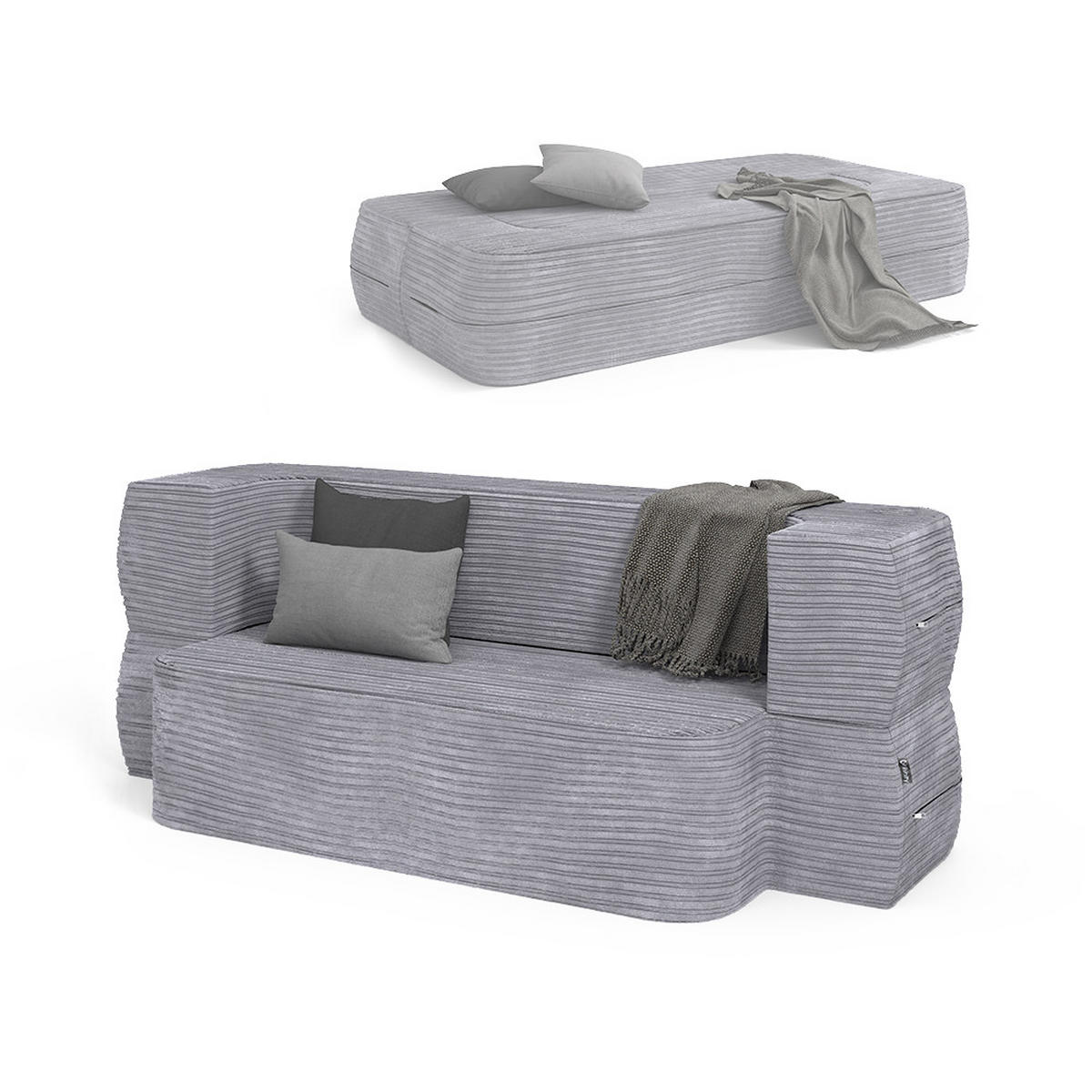 SOFA Lille Grau 190 cm mit Schlaffunktion - Grau, Textil (190/70/73cm) - VitaliSpa