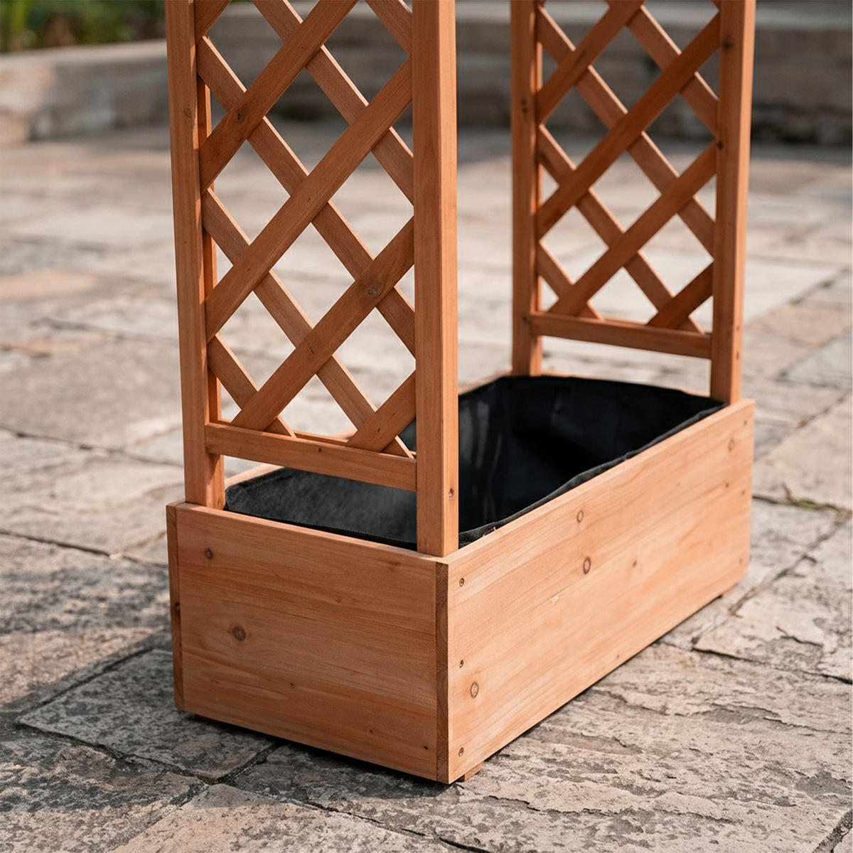 BLUMENKASTEN Orange Tannenholz mit Rankgitter - Orange, Holz (100/114/44cm) - Relaxdays