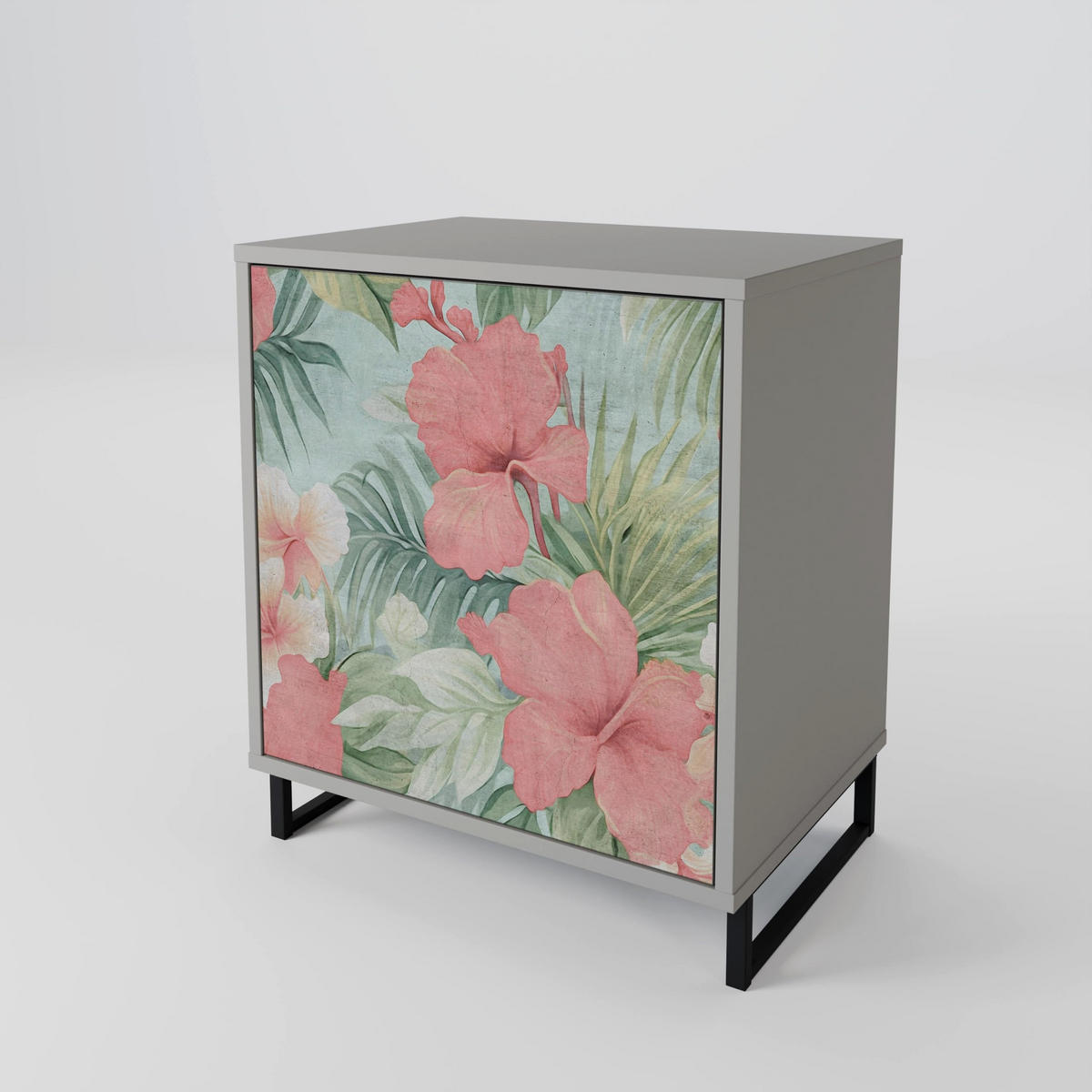 SIDEBOARD HAWAIIAN SPIRIT, Grau, 57,5x42x72,5 cm, Schwarze Metallfüße - Multicolor/Schwarz, Holzwerkstoff/Metall (57.5/72.5/42cm) - SpaceRebels