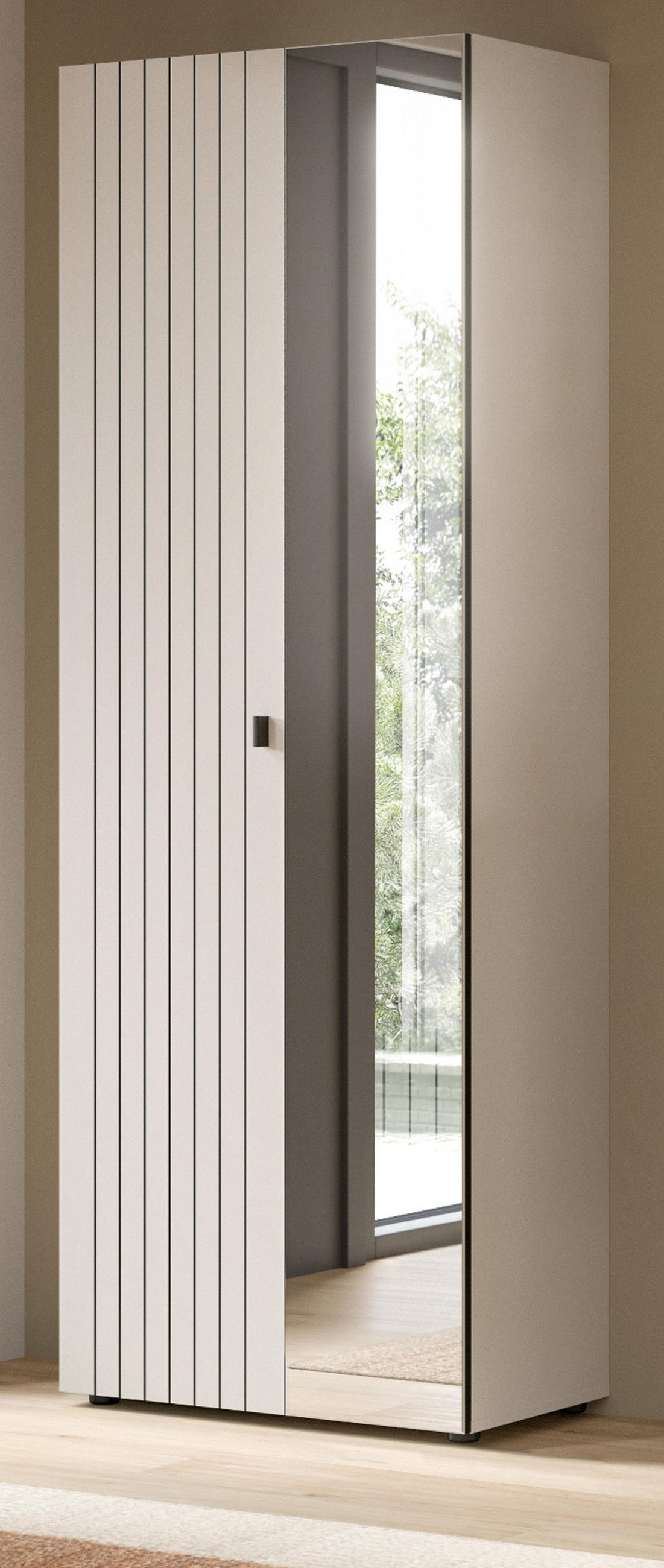 GARDEROBENSCHRANK Kaschmir 70 x 192 cm, Schuhschrank mit variabler Inneneinteilung - Kaschmir/Schwarz, Glas/Holzwerkstoff (70/192/37cm) - Inn.Furn