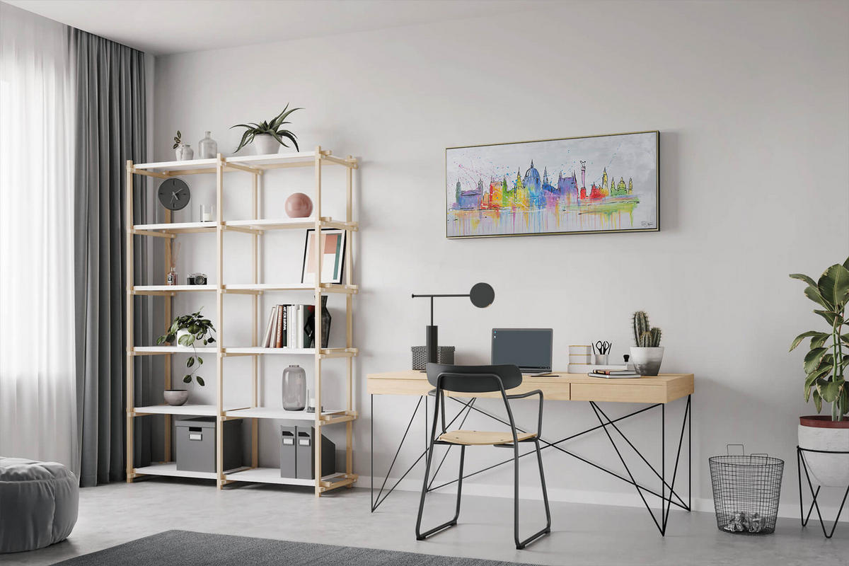 RUČNE MAĽOVANÝ AKRYLOVÝ OBRAZ 120/60 cm, sivý, krajinný motív - sivá, drevo/textil (120/60cm) - KUNSTLOFT