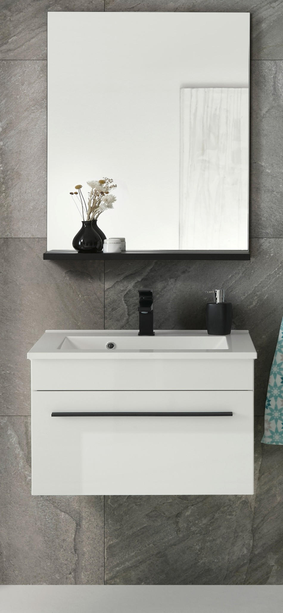 Thumbnail - Furn.Design Badmöbel-Set, Weiß Hochglanz, Kunststoff, Nachbildung, 60x200x45 cm, FSC 100%, Badezimmer, Badmöbelsets & Ba...