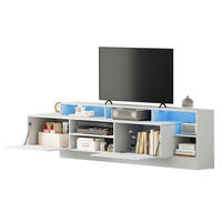 TV-LOWBOARD aus Spanplatte 190x40x48,5 cm Weiß mit LED-Beleuchtung, Klapptüren und Hochglanzfront - Weiß, Holzwerkstoff (190/48.5/40cm) - Modfu