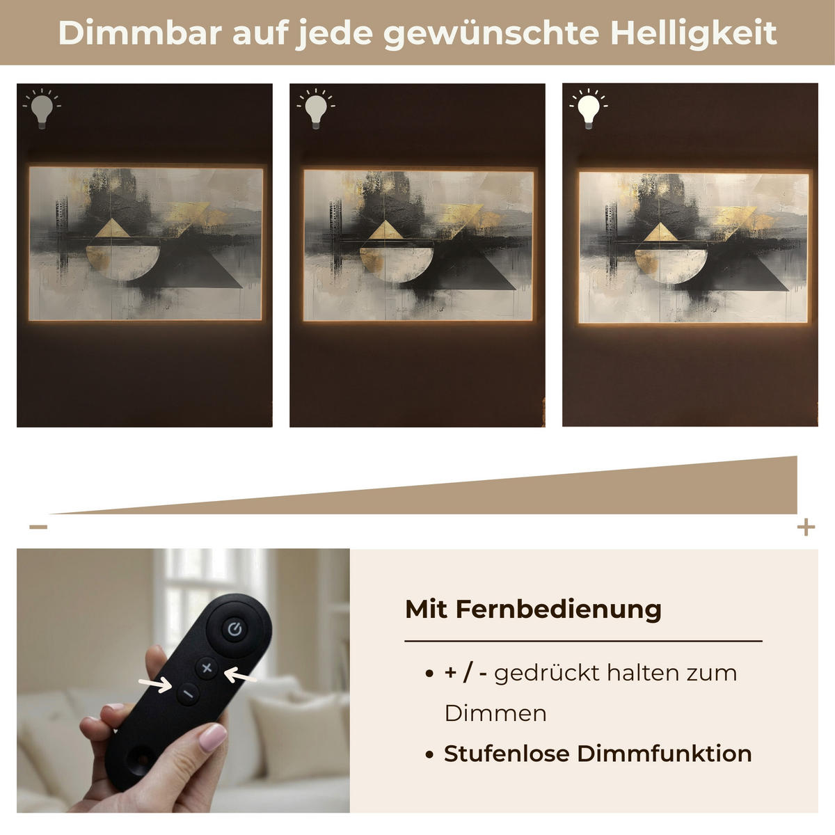 WANDLEUCHTE MIT AKKU Abstrakt - Schwarz - Farbe - Modern 90x60 cm - Grau, Holzwerkstoff (90/60/8cm) - OnlyWow
