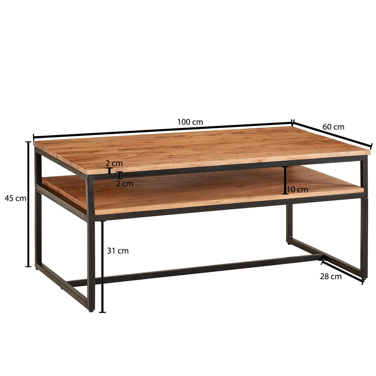 COUCHTISCH rechteckig ALBER Akazie - Akaziefarben, Holz (100/60/45cm) - tinkaro