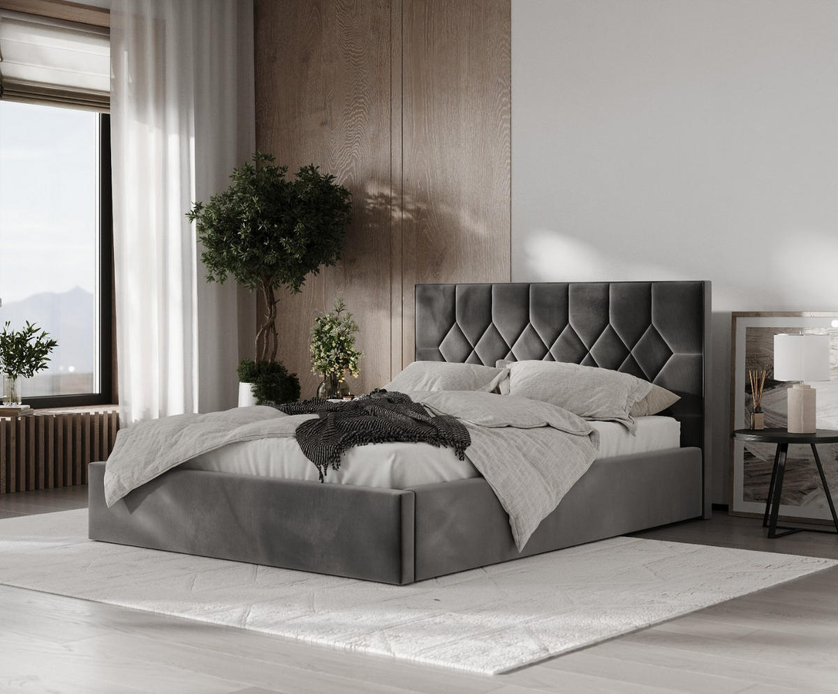 POLSTERBETT Brisa 140/200 cm Grau im Kronos Stoff - Schwarz/Naturfarben, Holz/Holzwerkstoff (140/200cm) - AltaBeds