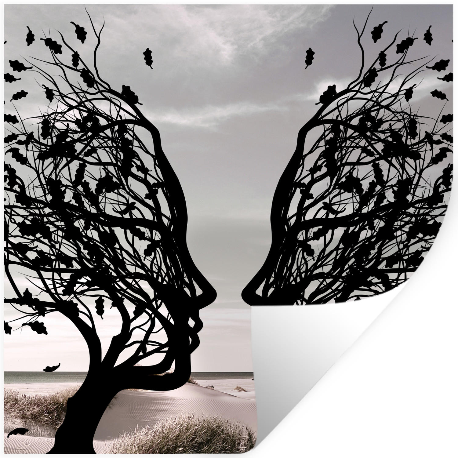 WANDTATTOO Strand - Meer - Menschen - Baum - Moderne Kunst 50x50 cm - Hellgrau, Kunststoff (50/50/0.1cm) - MuchoWow