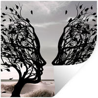 WANDTATTOO Strand - Meer - Menschen - Baum - Moderne Kunst 50x50 cm - Hellgrau, Kunststoff (50/50/0.1cm) - MuchoWow