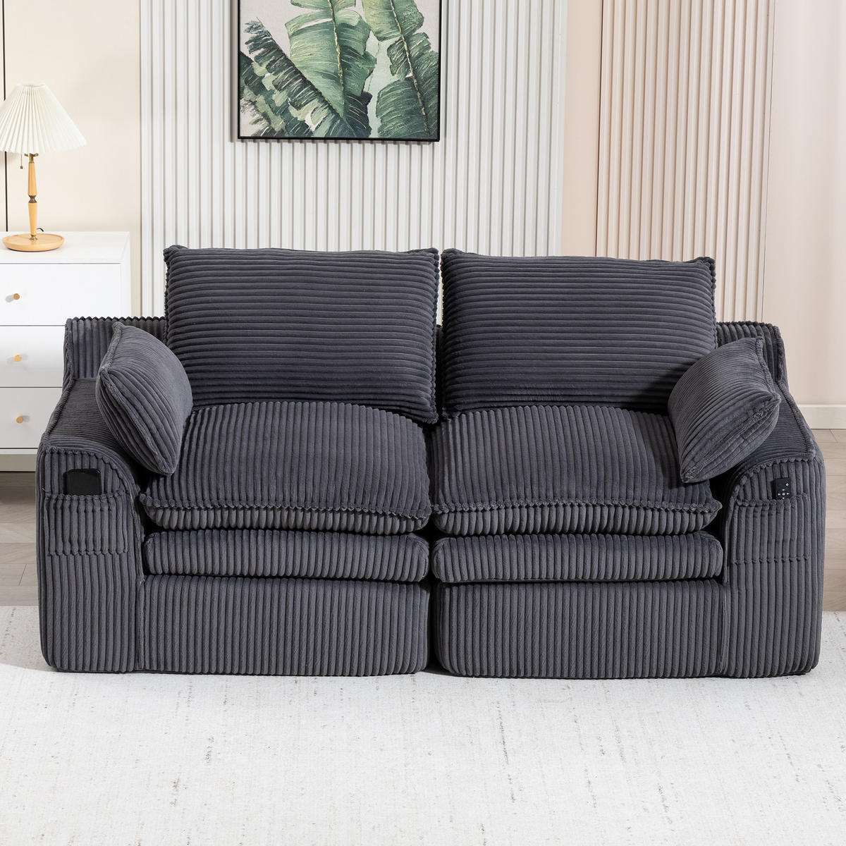 SOFA 2-Sitzer mit Seitentaschen 191 x 94 x 85 cm Cord Dark Gray - Dunkelgrau, Kunststoff (94/85/191cm) - Meubliv