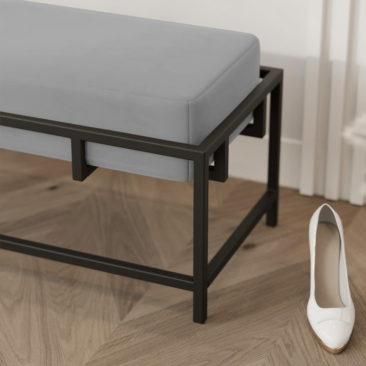 POLSTERBANK GLAM 80 cm Schwarz / Grau ,Metallgestell - Grau, Metall (80/45/35cm) - Idohome