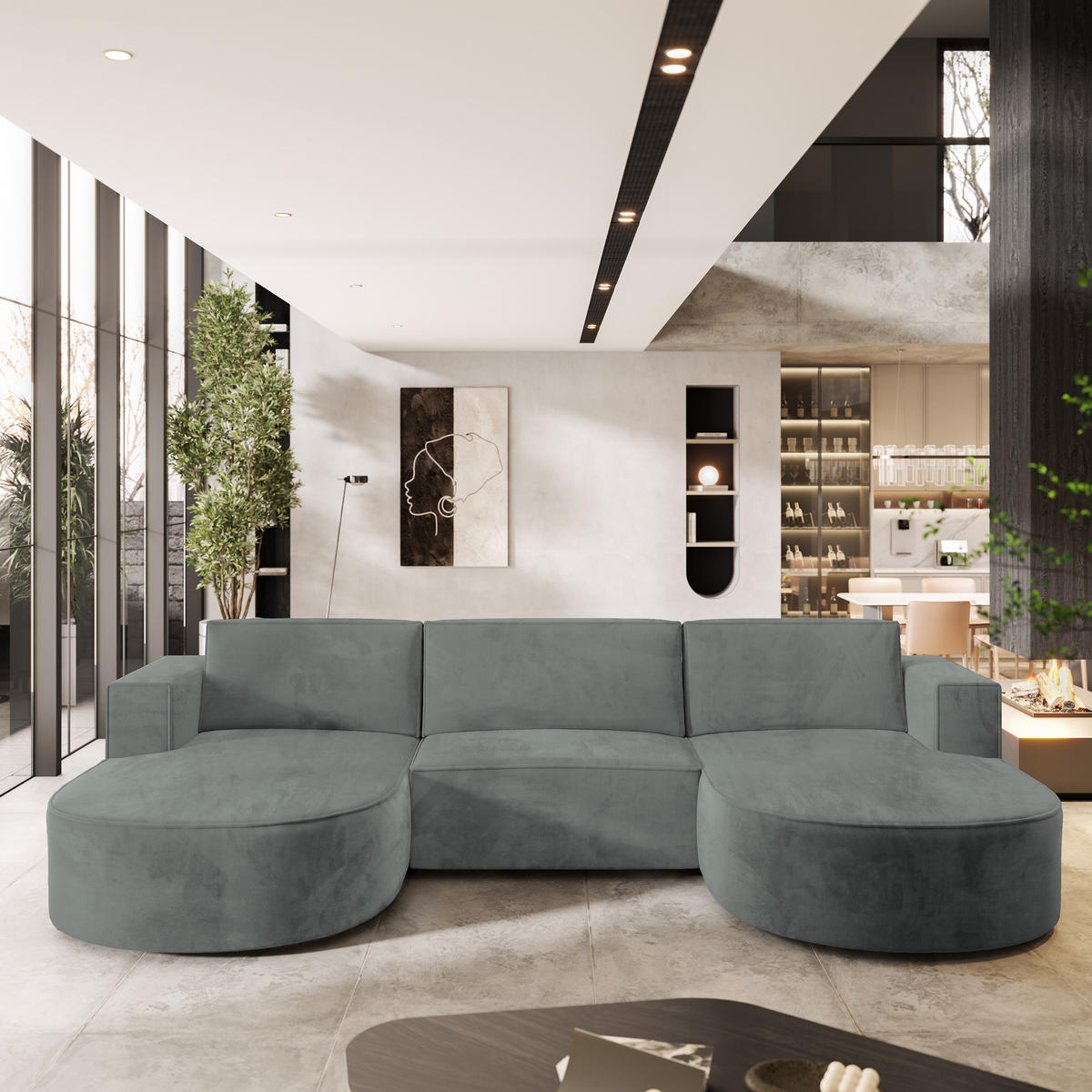 ROHOVÁ SEDAČKA VEZZO šedá - šedá, dřevo/textil (347/174cm) - MASSENO