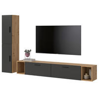 WOHNWAND grau, Eiche Artisan 249 x 184 cm, Wohnkombination hängend / stehend - Schwarz/Eiche Artisan, Holzwerkstoff/Kunststoff (249/184/34cm) - Inn.Furn