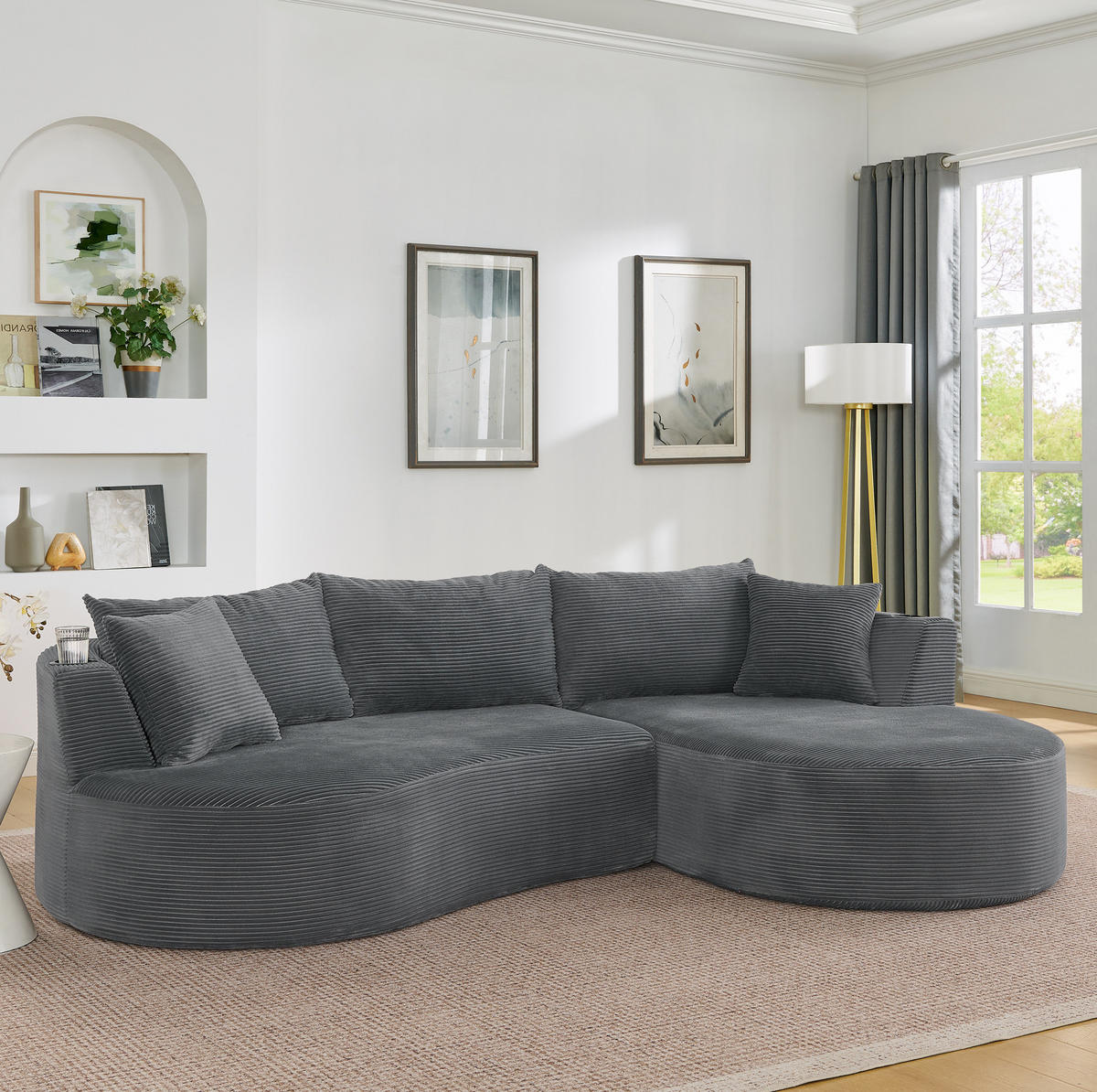 SOFA 3-Sitzer mit Getränkehaltern Kordstoff Gray - Grau, Textil (168/264.1cm) - Meubliv