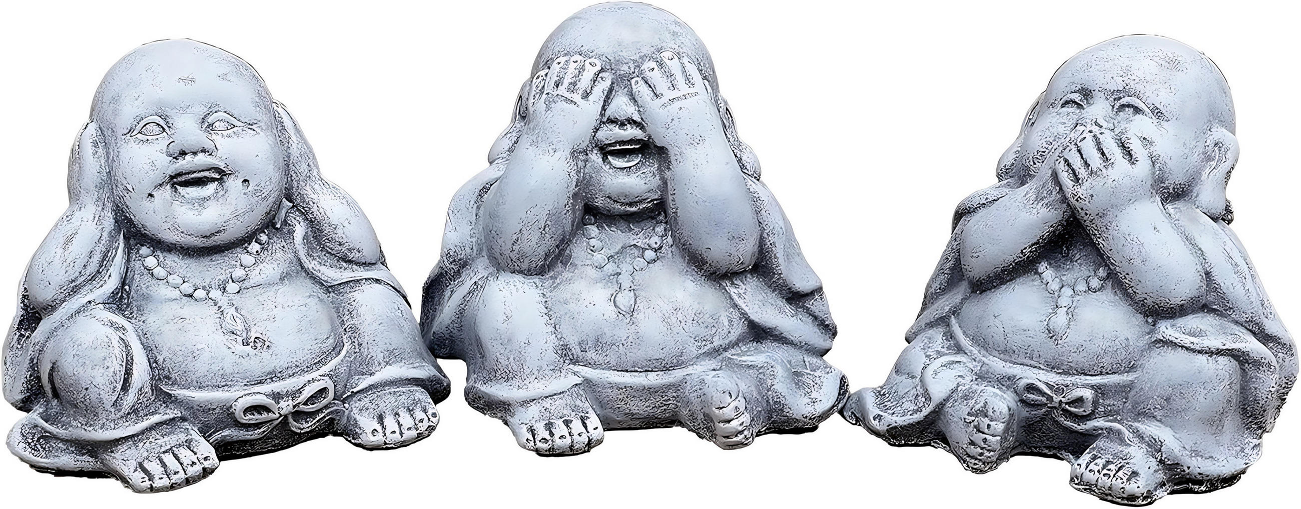 STEINFIGUR 3er Set Buddha nichts sehen sagen hören frostfest Steinguss - Grau, Stein (8/7/7cm) - stoneandstyle