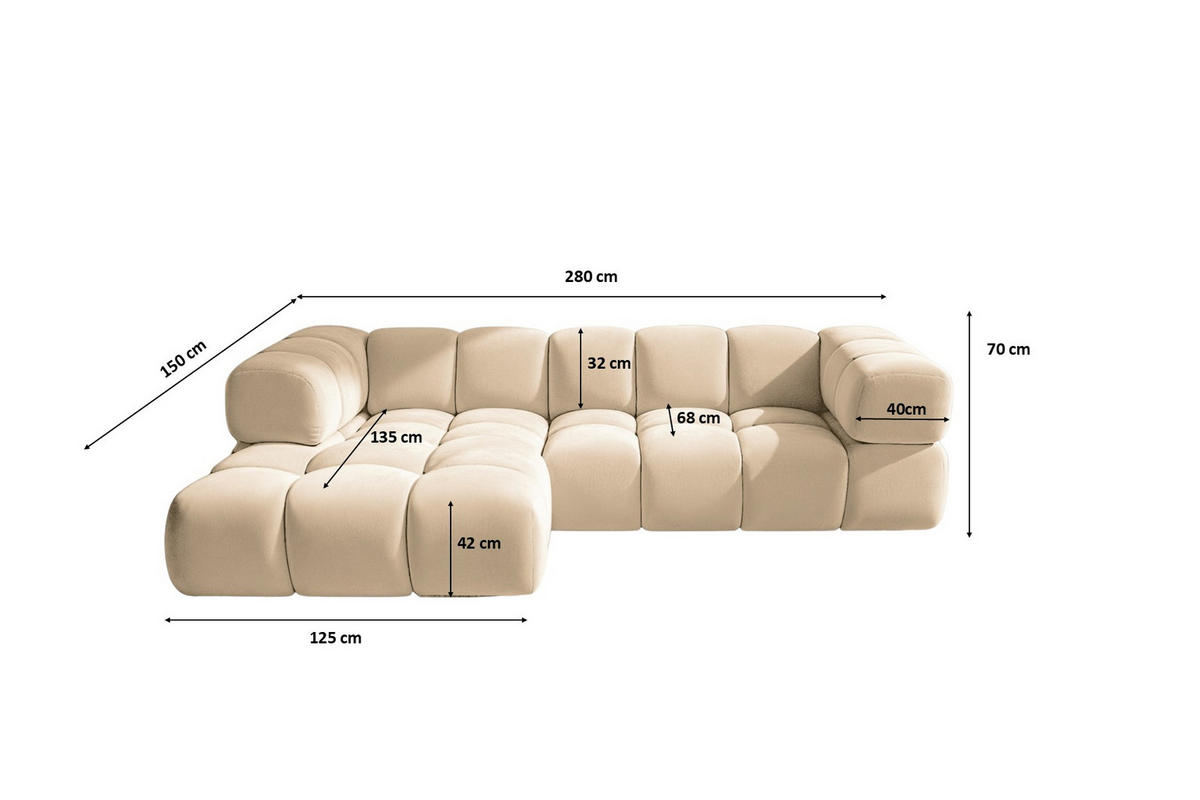 ECKSOFA L-Form Averro, stoff Bluvel, Creme, Links - Creme, Holz (280/150cm) - Kaiser Möbel