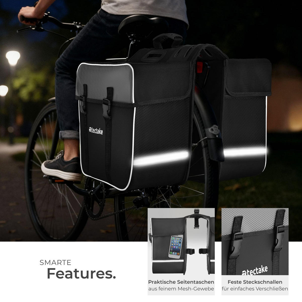 FAHRRADTASCHE Georg mit Fahrradrahmentasche, wasserabweisend und robust, schwarz - Schwarz, Textil (8.5/8.5/18cm) - tectake