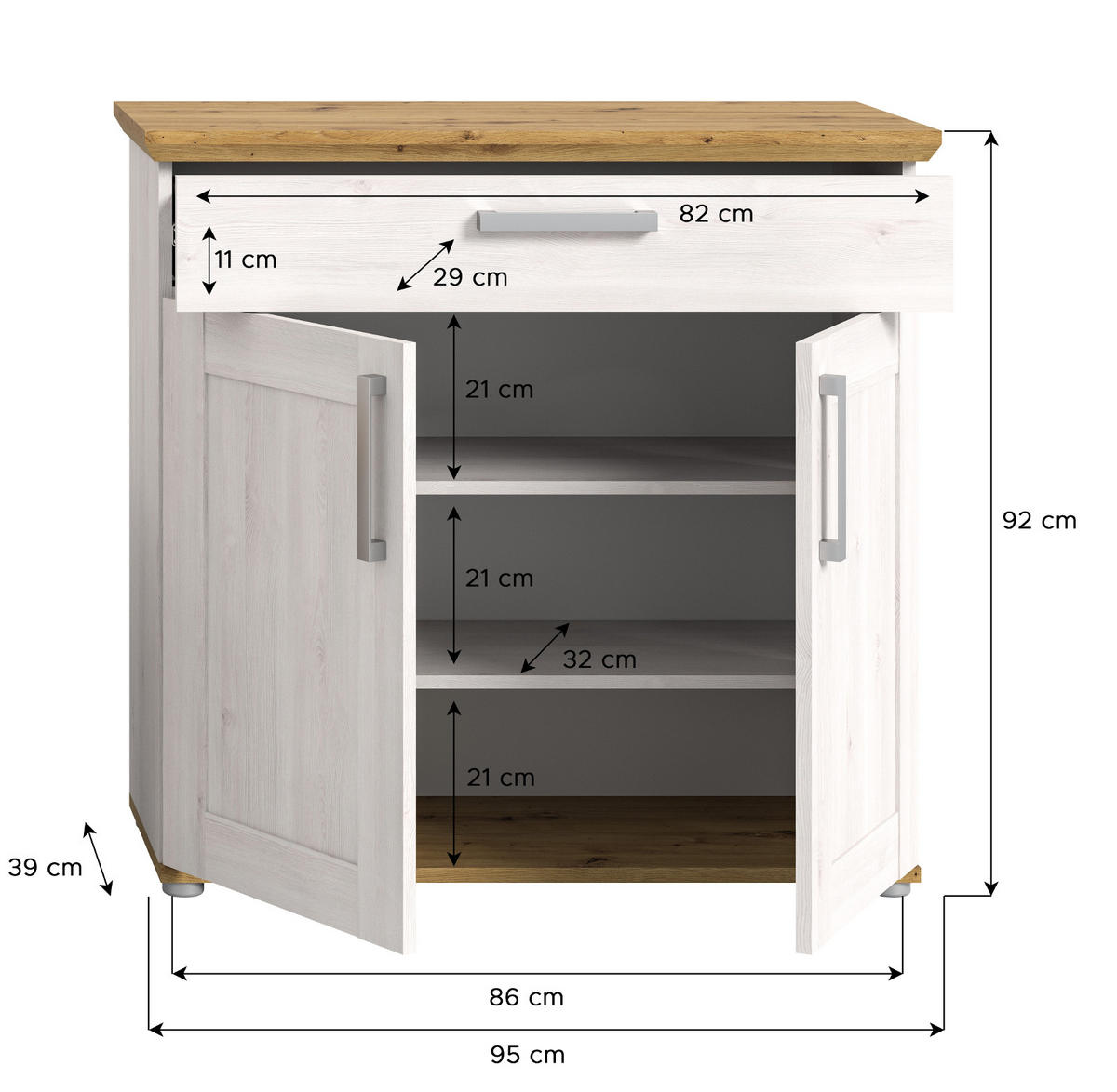 SCHUHSCHRANK weiß Lärche 95 cm, Schuhkommode im Landhaus-Stil - Silberfarben/Weiß, Holzwerkstoff/Kunststoff (95/92/39cm) - Inn.Furn
