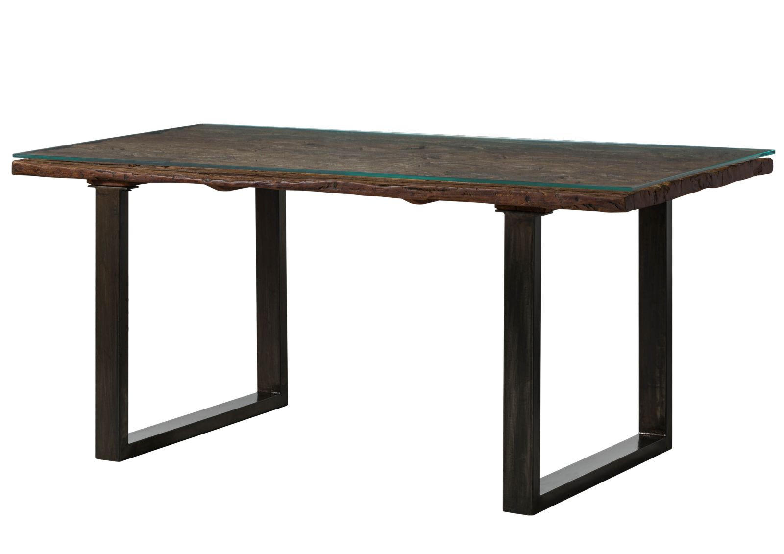 ESSTISCH mit Glas und Altholz 180x90x80,5 braun lackiert SEVILLA #23 - Braun, Holz (180/90/81cm) - Massivmoebel24
